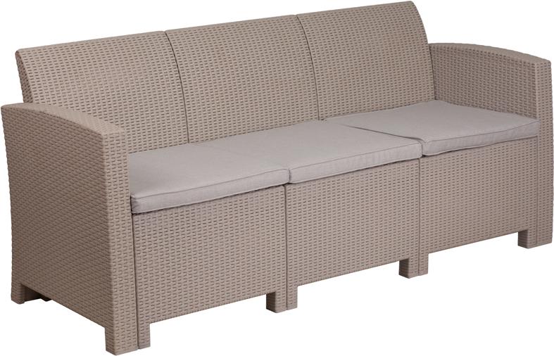 Flash Furniture Light Gray Faux Rattan Sofa with All-Weather Light Gray Cushions – DAD-SF2-3-GG Online