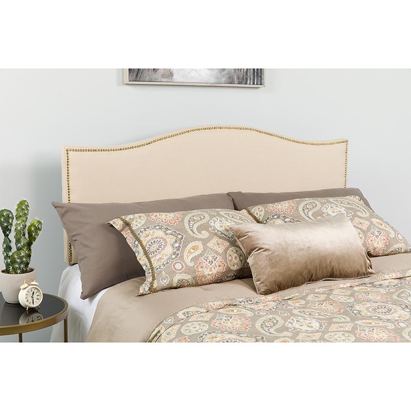 Flash Furniture Lexington Upholstered Queen Size Headboard with Accent Nail Trim in Beige Fabric – HG-HB1707-Q-B-GG Fashion