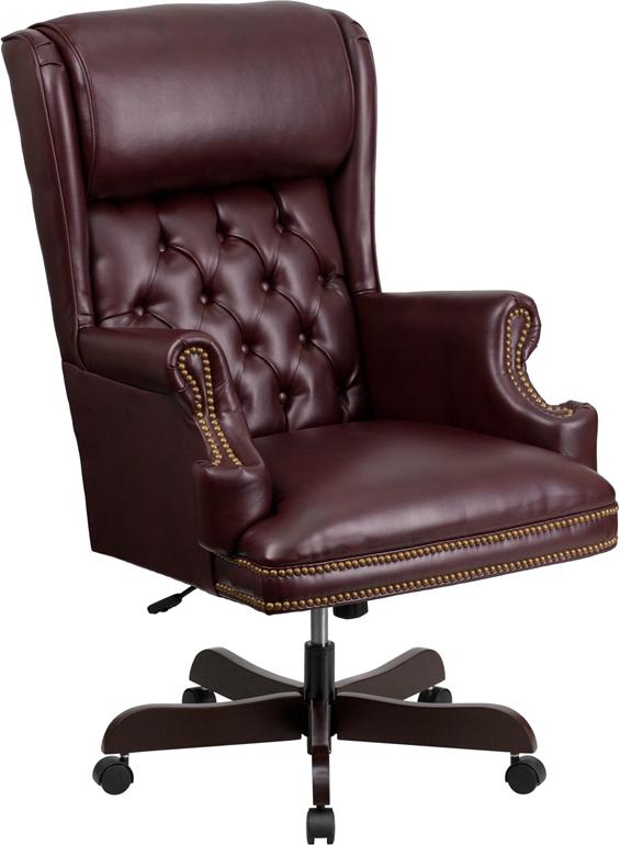 Flash Furniture High Back Traditional Tufted Burgundy Leather Executive Swivel Chair with Oversized Headrest and Nail Trim Arms – CI-J600-BY-GG Online Hot Sale