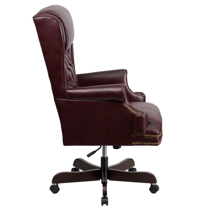 Flash Furniture High Back Traditional Tufted Burgundy Leather Executive Swivel Chair with Oversized Headrest and Nail Trim Arms – CI-J600-BY-GG Online Hot Sale