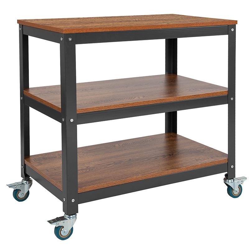 Flash Furniture Livingston Collection 30″ x 30″ Storage Cart in Brown Oak Wood Grain Finish with Metal Wheels – NAN-JN-2522B3-GG Online Hot Sale