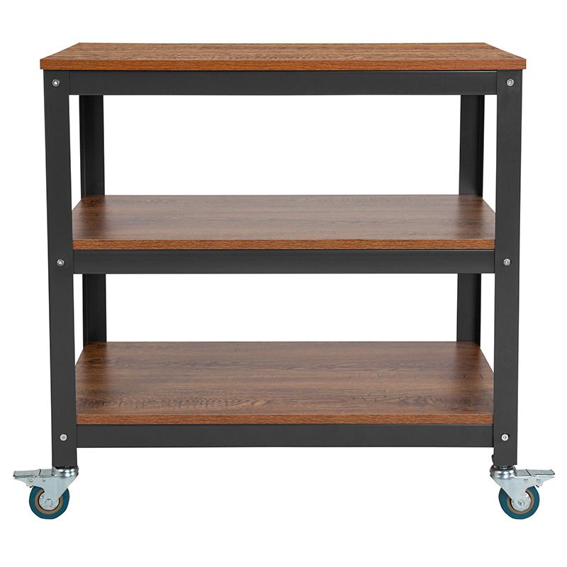 Flash Furniture Livingston Collection 30″ x 30″ Storage Cart in Brown Oak Wood Grain Finish with Metal Wheels – NAN-JN-2522B3-GG Online Hot Sale