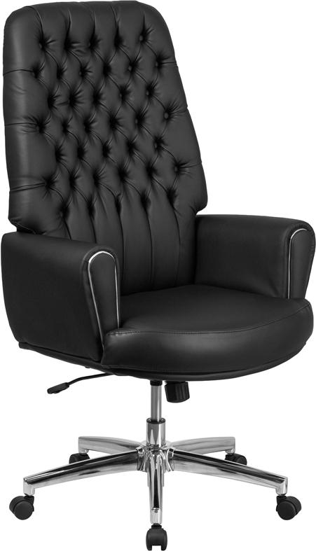 Flash Furniture High Back Traditional Tufted Black Leather Executive Swivel Chair with Silver Welt Arms – BT-444-BK-GG on Sale