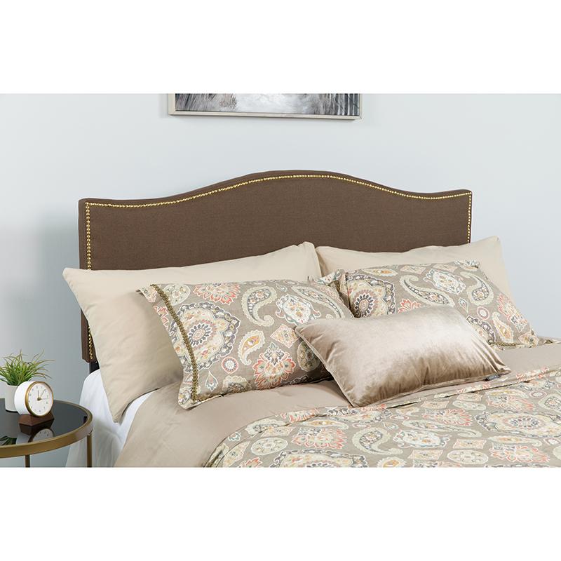 Flash Furniture Lexington Upholstered Queen Size Headboard with Accent Nail Trim in Dark Brown Fabric – HG-HB1707-Q-DBR-GG Online Hot Sale