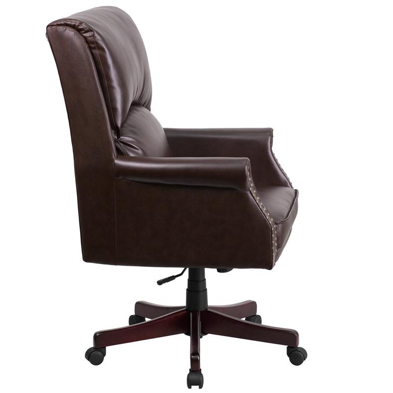 Flash Furniture High Back Pillow Back Brown Leather Executive Swivel Chair with Arms – BT-9025H-2-BN-GG Discount
