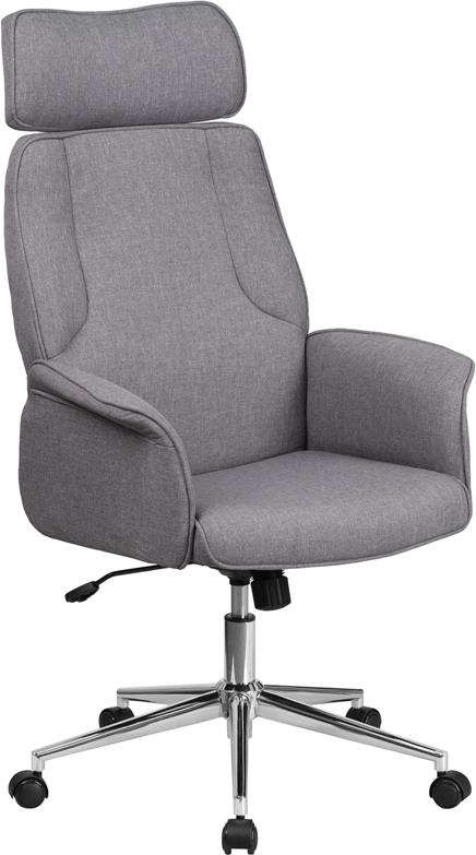 Flash Furniture High Back Gray Fabric Executive Swivel Chair with Chrome Base and Fully Upholstered Arms – CH-CX0944H-GY-GG Online Sale