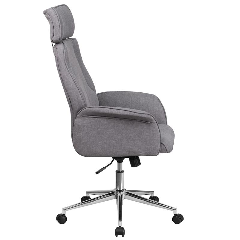 Flash Furniture High Back Gray Fabric Executive Swivel Chair with Chrome Base and Fully Upholstered Arms – CH-CX0944H-GY-GG Online Sale