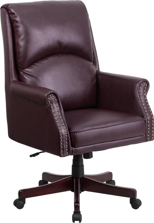 Flash Furniture High Back Pillow Back Burgundy Leather Executive Swivel Chair with Arms – BT-9025H-2-BY-GG Supply