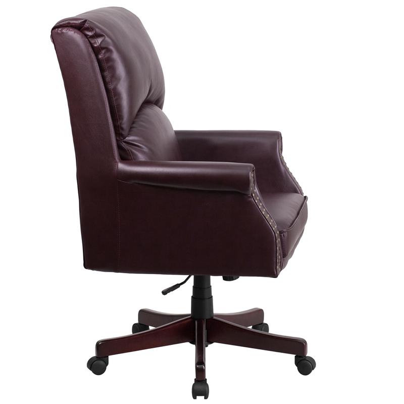 Flash Furniture High Back Pillow Back Burgundy Leather Executive Swivel Chair with Arms – BT-9025H-2-BY-GG Supply