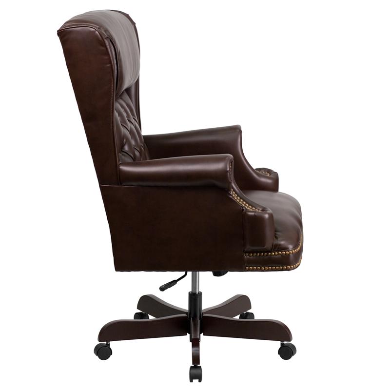 Flash Furniture High Back Traditional Tufted Brown Leather Executive Swivel Chair with Oversized Headrest and Nail Trim Arms – CI-J600-BRN-GG Hot on Sale