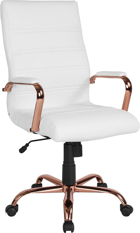 Flash Furniture High Back White Leather Executive Swivel Chair with Rose Gold Frame and Arms – GO-2286H-WH-RSGLD-GG Online now
