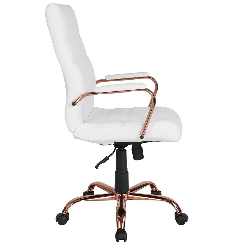 Flash Furniture High Back White Leather Executive Swivel Chair with Rose Gold Frame and Arms – GO-2286H-WH-RSGLD-GG Online now