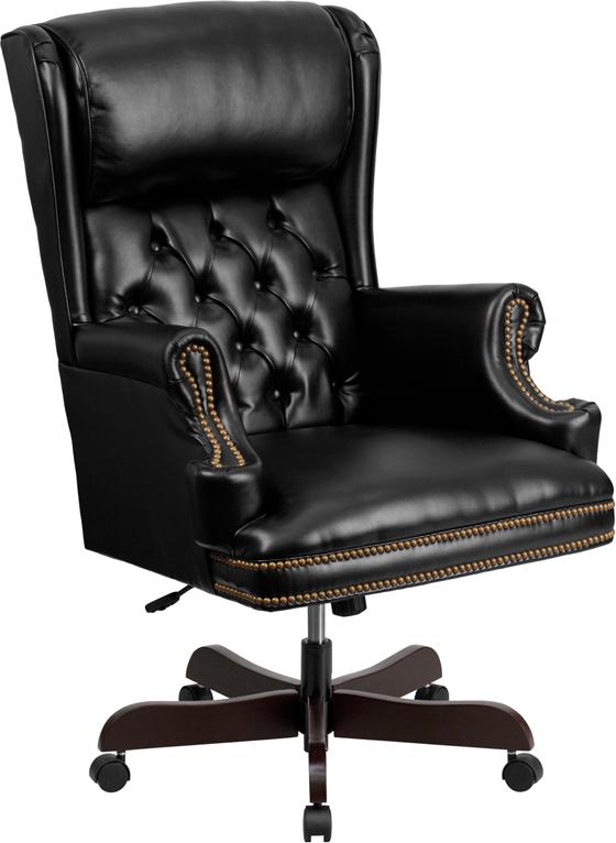 Flash Furniture High Back Traditional Tufted Black Leather Executive Swivel Chair with Oversized Headrest and Nail Trim Arms – CI-J600-BK-GG Fashion