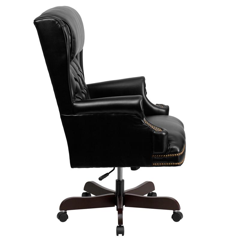 Flash Furniture High Back Traditional Tufted Black Leather Executive Swivel Chair with Oversized Headrest and Nail Trim Arms – CI-J600-BK-GG Fashion