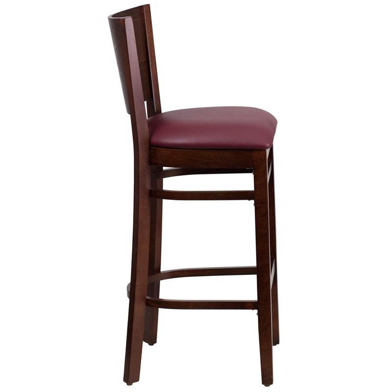 Flash Furniture Lacey Series Solid Back Walnut Wood Restaurant Barstool – Burgundy Vinyl Seat – XU-DG-W0094BAR-WAL-BURV-GG Online now