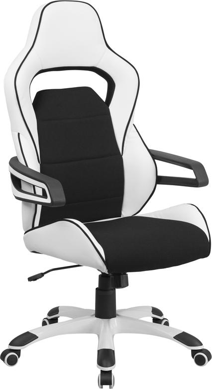 Flash Furniture High Back White Vinyl Executive Swivel Chair with Black Fabric Inserts and Arms – CH-CX0713H01-GG Online Sale
