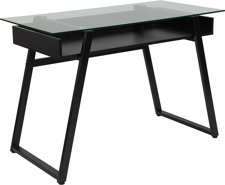 Flash Furniture Huntley Glass Computer Desk with Shelf and Black Metal Legs – NAN-JN-2410-GG Supply