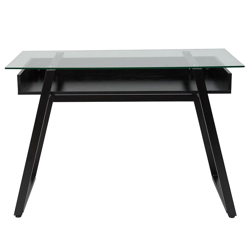 Flash Furniture Huntley Glass Computer Desk with Shelf and Black Metal Legs – NAN-JN-2410-GG Supply