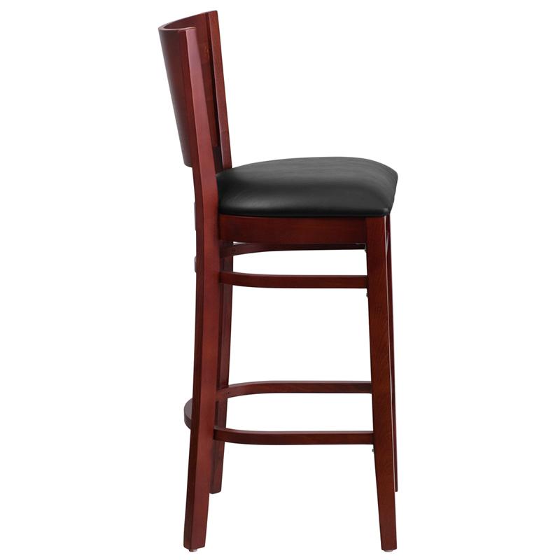 Flash Furniture Lacey Series Solid Back Mahogany Wood Restaurant Barstool – Black Vinyl Seat – XU-DG-W0094BAR-MAH-BLKV-GG Discount