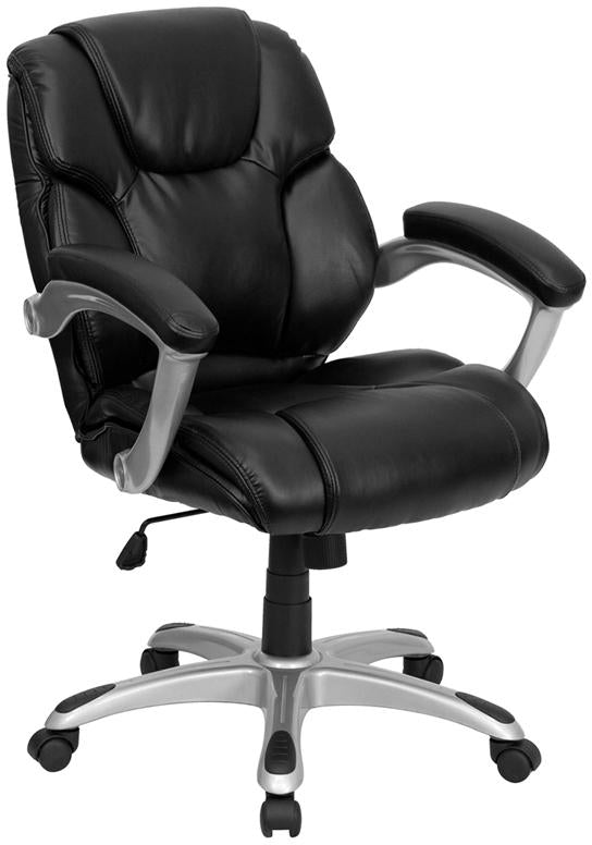 Flash Furniture Mid-Back Black Leather Layered Upholstered Executive Swivel Chair with Silver Nylon Base and Arms – GO-931H-MID-BK-GG Sale