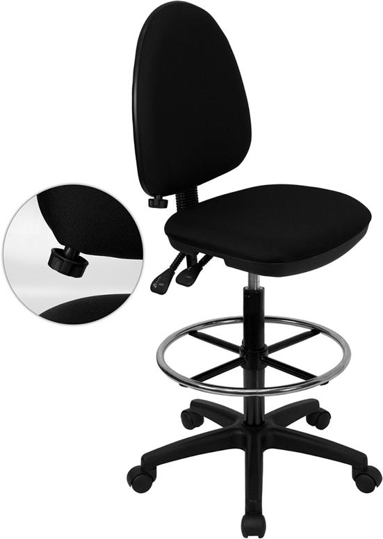 Flash Furniture Mid-Back Black Fabric Multifunction Drafting Chair with Adjustable Lumbar Support – WL-A654MG-BK-D-GG Online Hot Sale