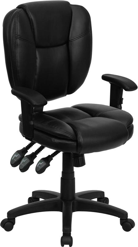 Flash Furniture Mid-Back Black Leather Multifunction Ergonomic Swivel Task Chair with Pillow Top Cushioning and Arms – GO-930F-BK-LEA-ARMS-GG Online Sale