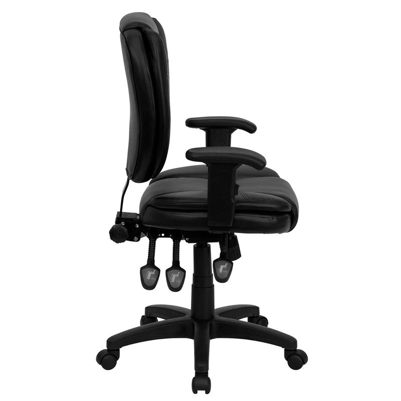 Flash Furniture Mid-Back Black Leather Multifunction Ergonomic Swivel Task Chair with Pillow Top Cushioning and Arms – GO-930F-BK-LEA-ARMS-GG Online Sale