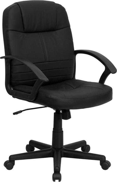 Flash Furniture Mid-Back Black Leather Executive Swivel Chair with Rounded Back and Arms – BT-8075-BK-GG Hot on Sale