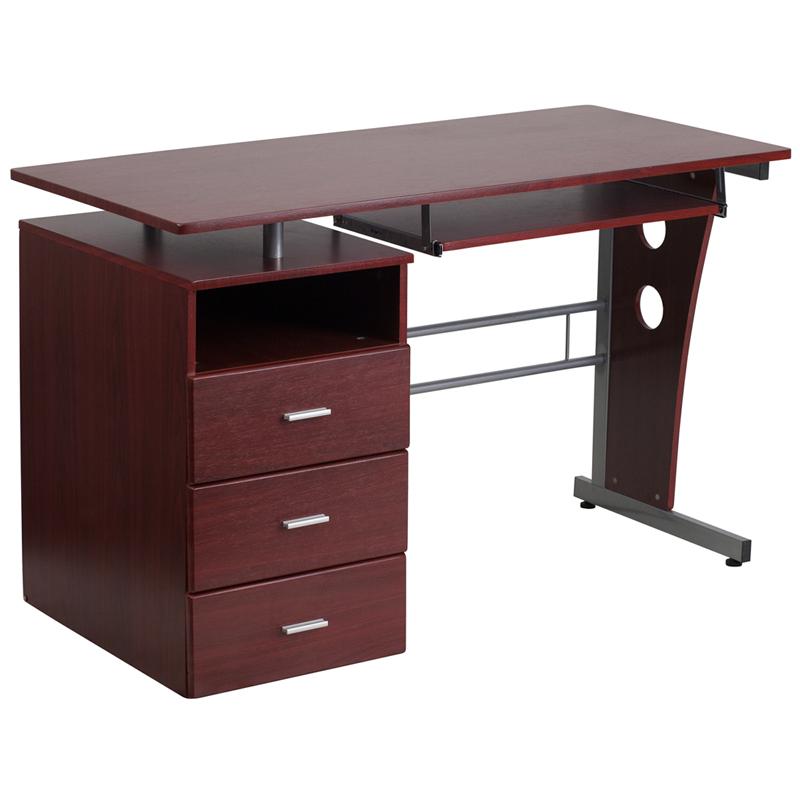 Flash Furniture Mahogany Desk with Three Drawer Pedestal and Pull-Out Keyboard Tray – NAN-WK-008-GG Fashion