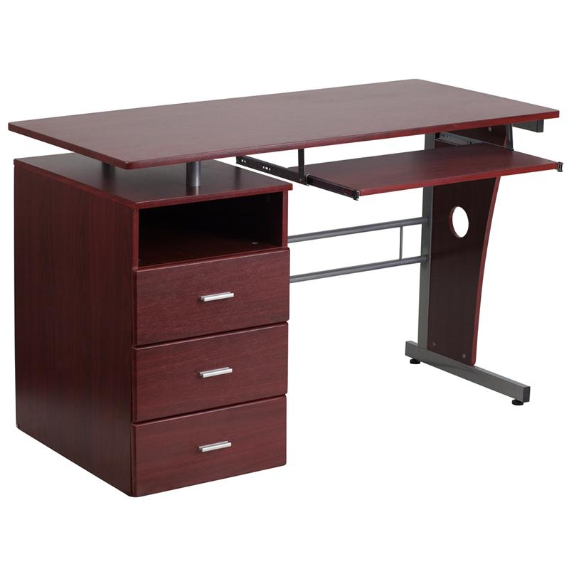 Flash Furniture Mahogany Desk with Three Drawer Pedestal and Pull-Out Keyboard Tray – NAN-WK-008-GG Fashion