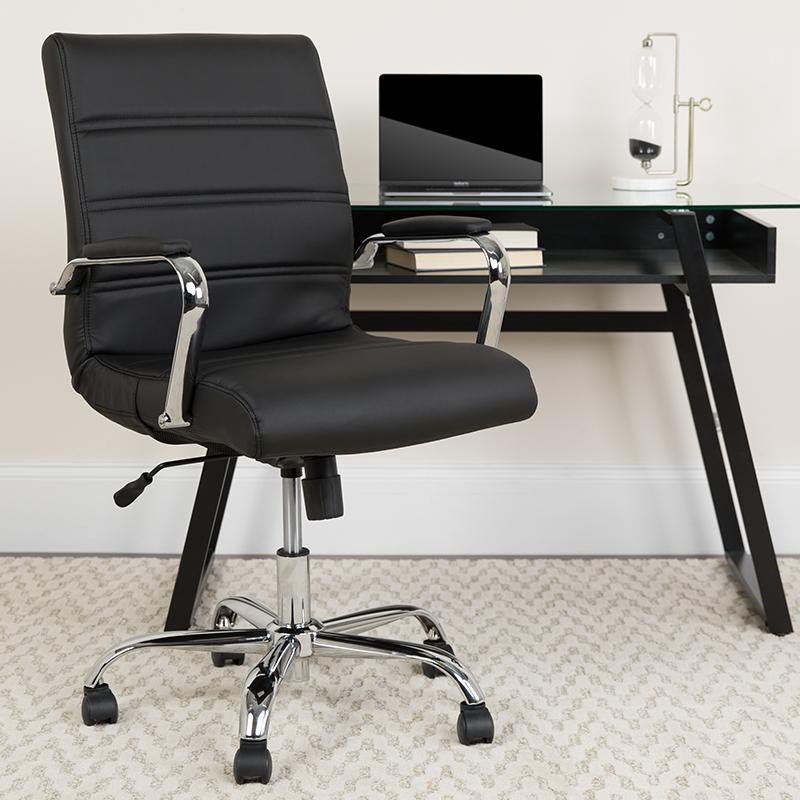 Flash Furniture Mid-Back Black Leather Executive Swivel Chair with Chrome Base and Arms – GO-2286M-BK-GG Fashion