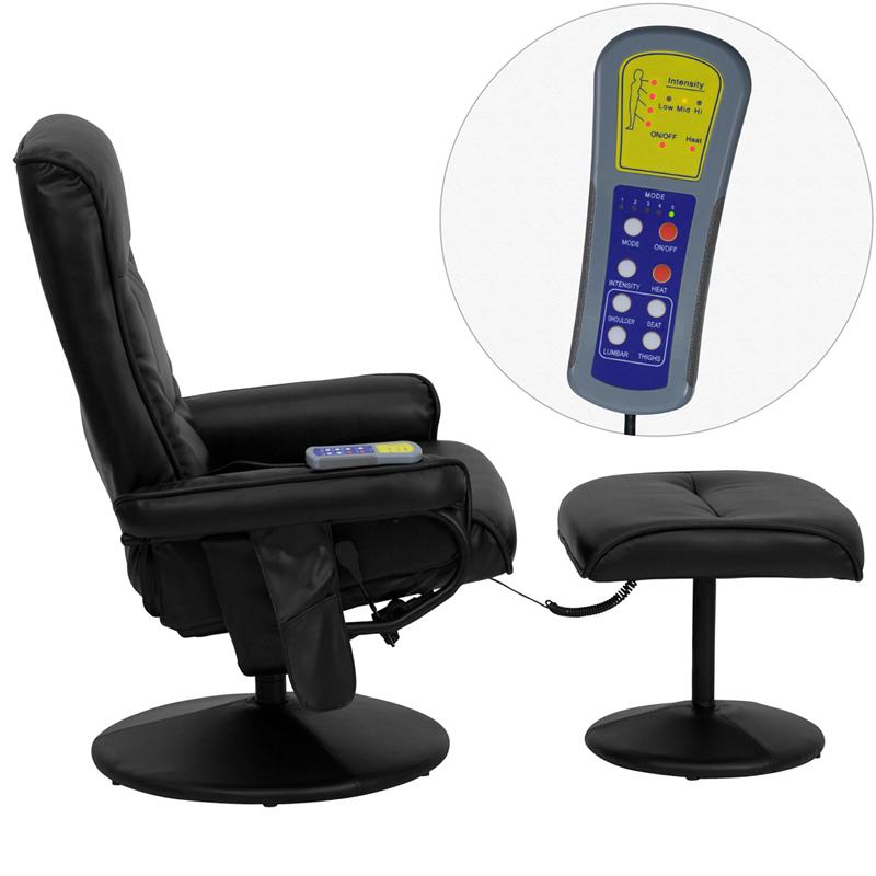 Flash Furniture Massaging Black Leather Recliner with Side Pocket and Ottoman – BT-7320-MASS-BK-GG Sale