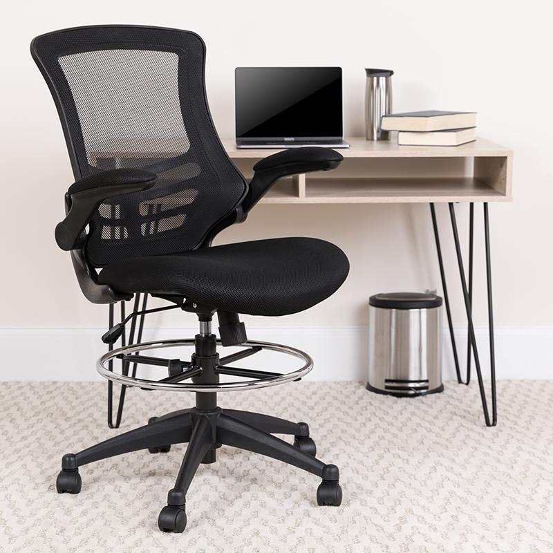 Flash Furniture Mid-Back Black Mesh Drafting Chair with Adjustable Foot Ring and Flip-Up Arms – BL-X-5M-D-GG Sale