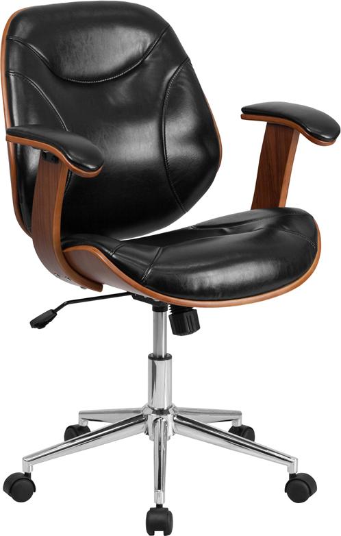 Flash Furniture Mid-Back Black Leather Executive Wood Swivel Chair with Arms – SD-SDM-2235-5-BK-GG on Sale