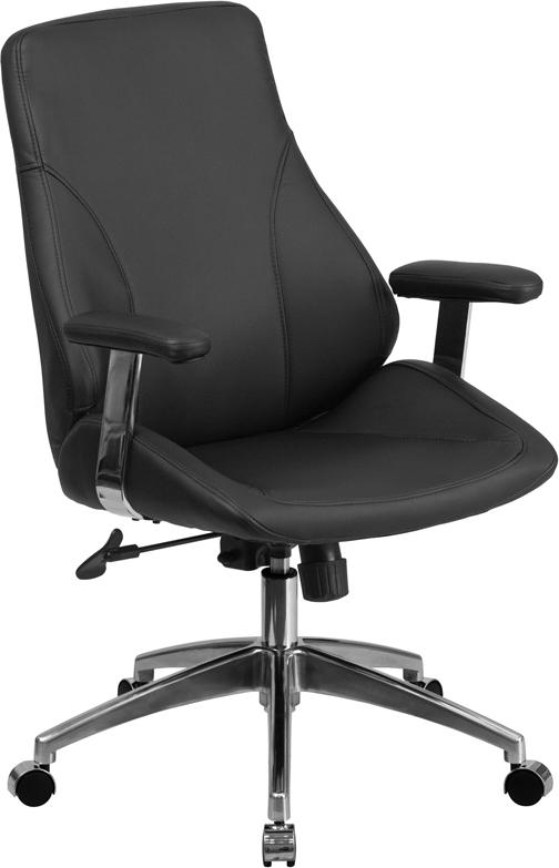 Flash Furniture Mid-Back Black Leather Smooth Upholstered Executive Swivel Chair with Arms – BT-90068M-GG on Sale