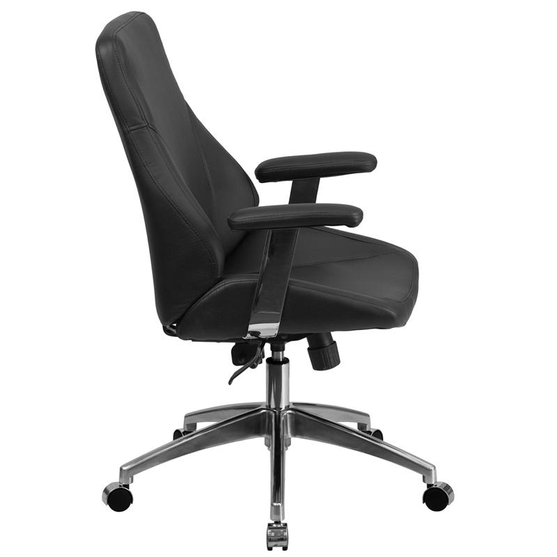 Flash Furniture Mid-Back Black Leather Smooth Upholstered Executive Swivel Chair with Arms – BT-90068M-GG on Sale