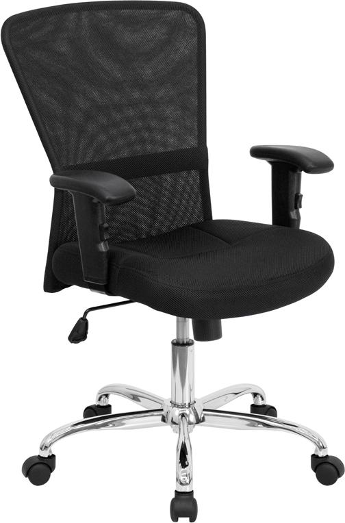Flash Furniture Mid-Back Black Mesh Contemporary Swivel Task Chair with Chrome Base and Adjustable Arms – GO-5307B-GG Sale