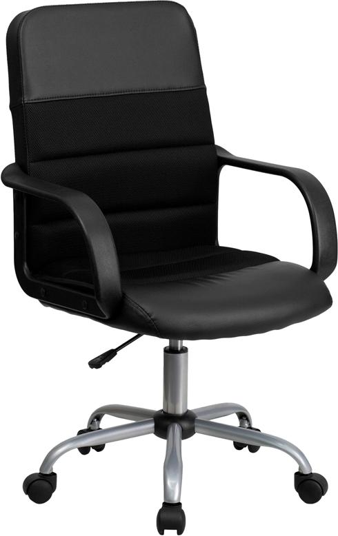 Flash Furniture Mid-Back Black Leather and Mesh Swivel Task Chair with Arms – LF-W-61B-2-GG Online
