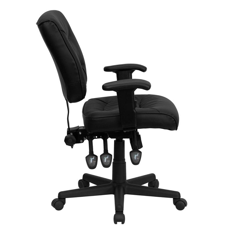 Flash Furniture Mid-Back Black Leather Multifunction Swivel Task Chair with Adjustable Arms – GO-1574-BK-A-GG Online now
