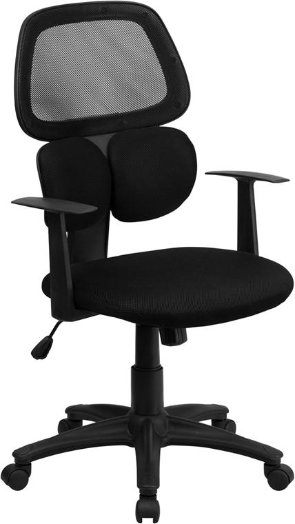 Flash Furniture Mid-Back Black Mesh Swivel Task Chair with Flexible Dual Lumbar Support and Arms – BT-2755-BK-GG Supply