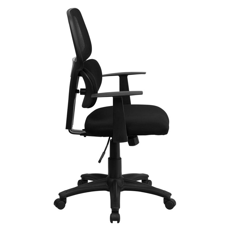 Flash Furniture Mid-Back Black Mesh Swivel Task Chair with Flexible Dual Lumbar Support and Arms – BT-2755-BK-GG Supply