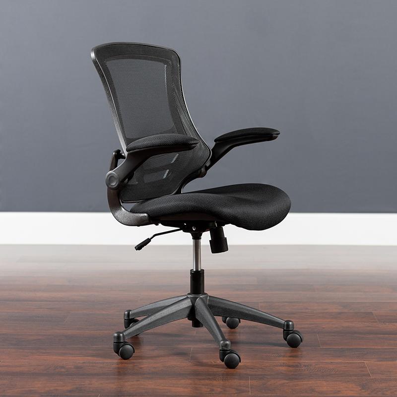 Flash Furniture Mid-Back Black Mesh Swivel Task Chair with Flip-Up Arms – BL-X-5M-BK-GG Supply