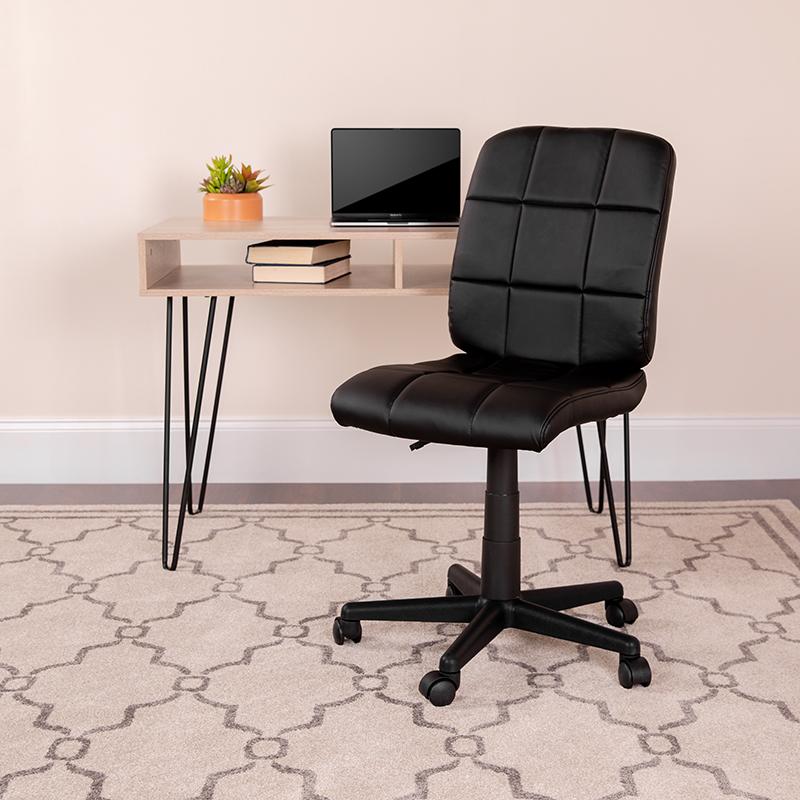 Flash Furniture Mid-Back Black Quilted Vinyl Swivel Task Chair – GO-1691-1-BK-GG Supply