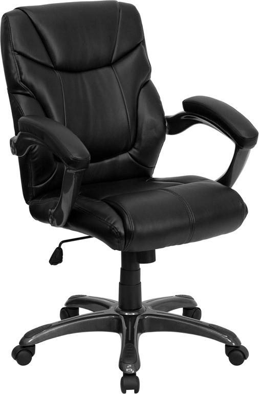 Flash Furniture Mid-Back Black Leather Overstuffed Swivel Task Chair with Arms – GO-724M-MID-BK-LEA-GG Hot on Sale
