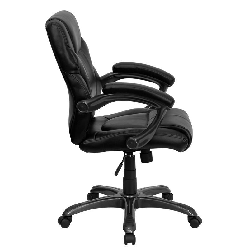 Flash Furniture Mid-Back Black Leather Overstuffed Swivel Task Chair with Arms – GO-724M-MID-BK-LEA-GG Hot on Sale