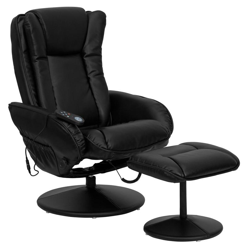 Flash Furniture Massaging Black Leather Plush Cushioned Recliner with Side Pocket and Ottoman – BT-7672-MASSAGE-BK-GG Sale