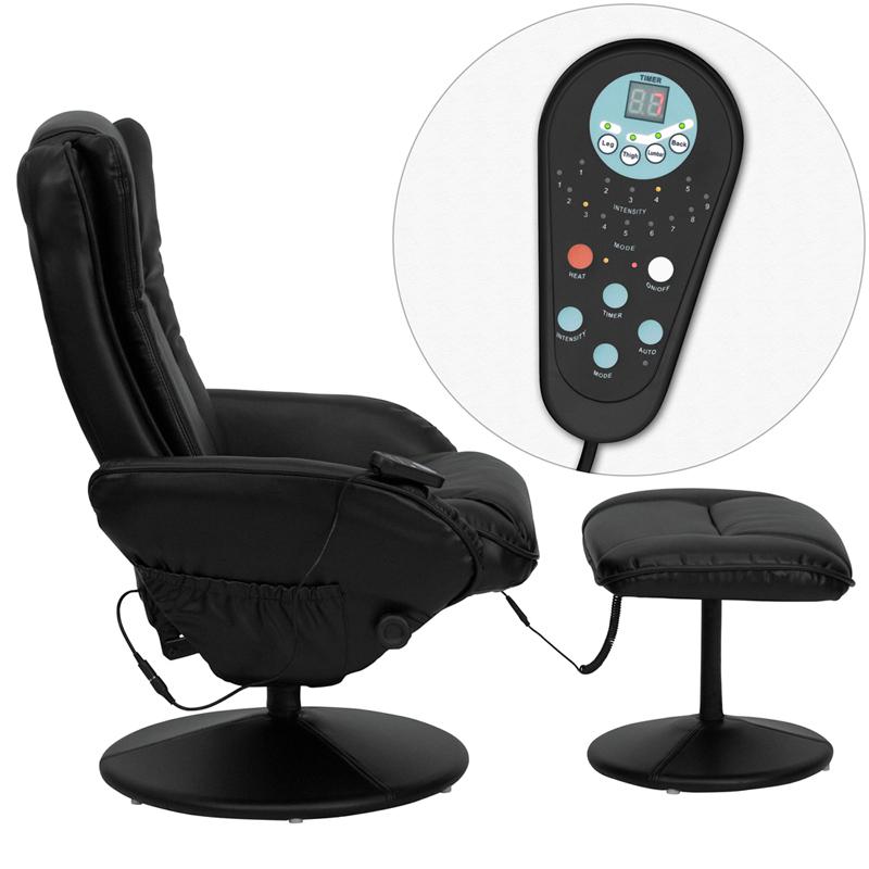 Flash Furniture Massaging Black Leather Plush Cushioned Recliner with Side Pocket and Ottoman – BT-7672-MASSAGE-BK-GG Sale