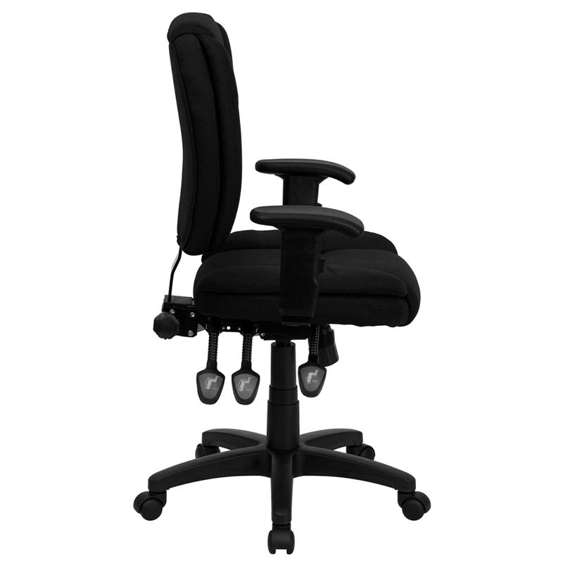 Flash Furniture Mid-Back Black Fabric Multifunction Ergonomic Swivel Task Chair with Pillow Top Cushioning and Arms – GO-930F-BK-ARMS-GG on Sale