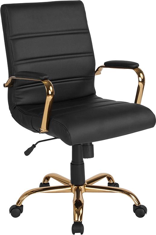 Flash Furniture Mid-Back Black Leather Executive Swivel Chair with Gold Frame and Arms – GO-2286M-BK-GLD-GG Online Sale