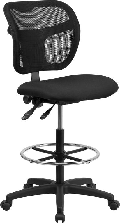 Flash Furniture Mid-Back Black Mesh Drafting Chair with Back Height Adjustment – WL-A7671SYG-BK-D-GG Supply